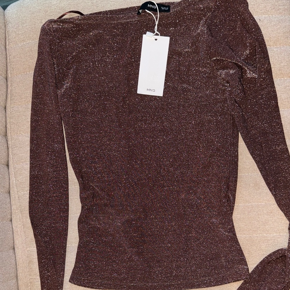 Mango Sparkle Long Sleeve Top - Brown